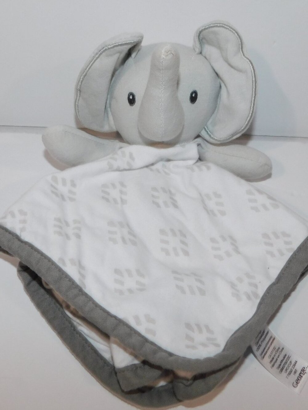 George Gray White Elephant Security Blanket Baby Lovey Nunu Soother Cotton